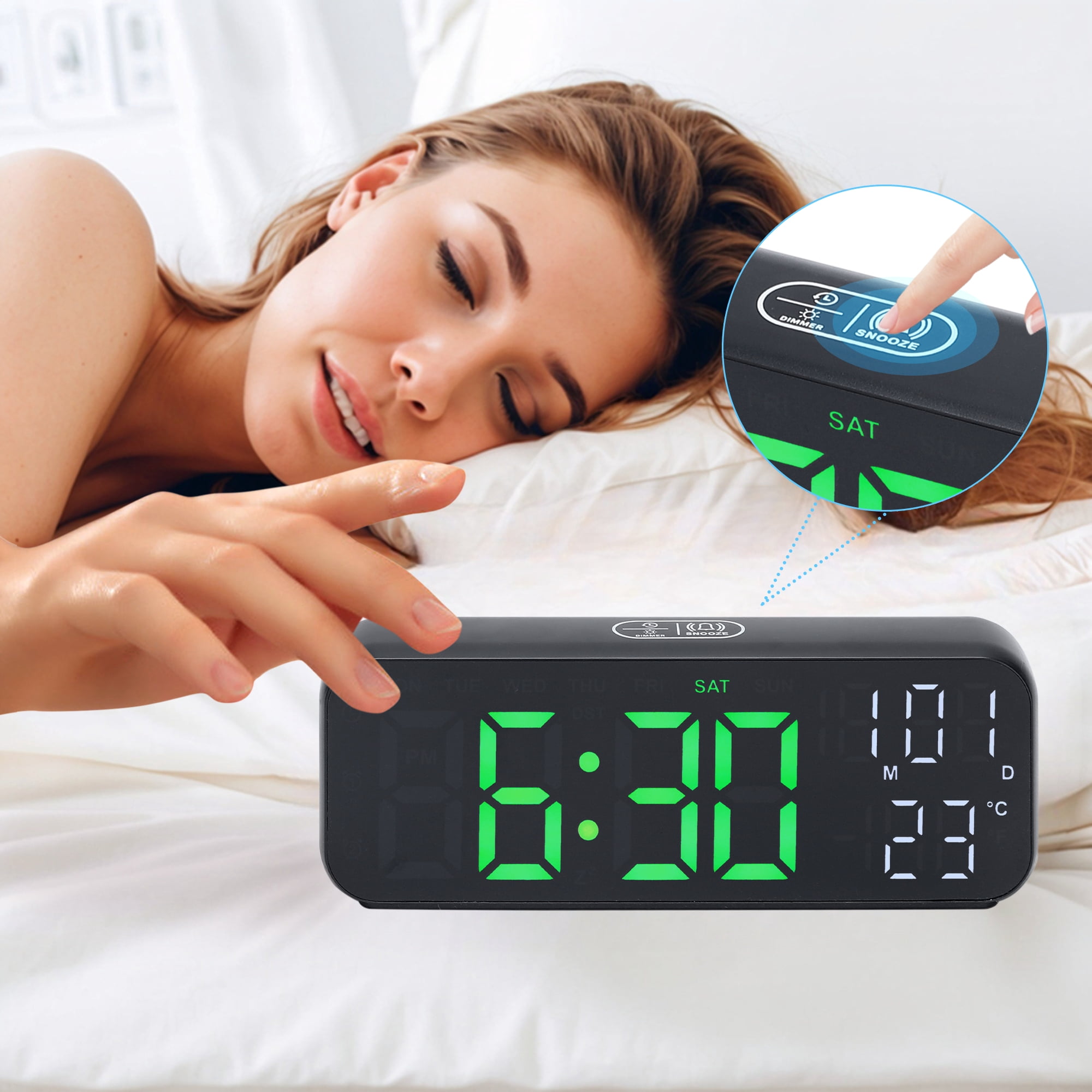 Unique Bargains Small Dual Alarm Clock for Bedrooma Black Green
