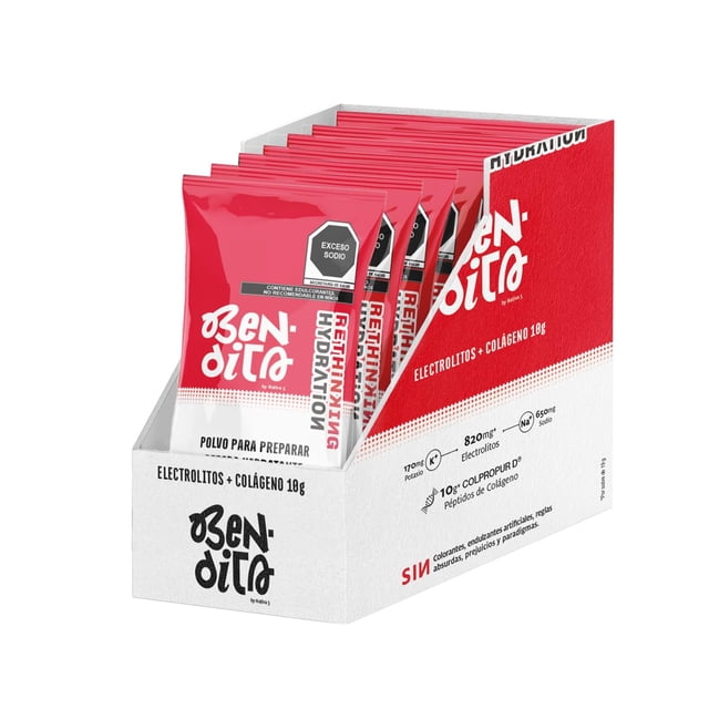 Ben-dita ELECTROLITOS + COLÁGENO | Bebida HIDRATANTE en Polvo | 850mg Electrolitos y 10g Colágeno Hidrolizado | 650mg Sodio | SIN AZÚCAR | HIDRÁTATE Y FORTA