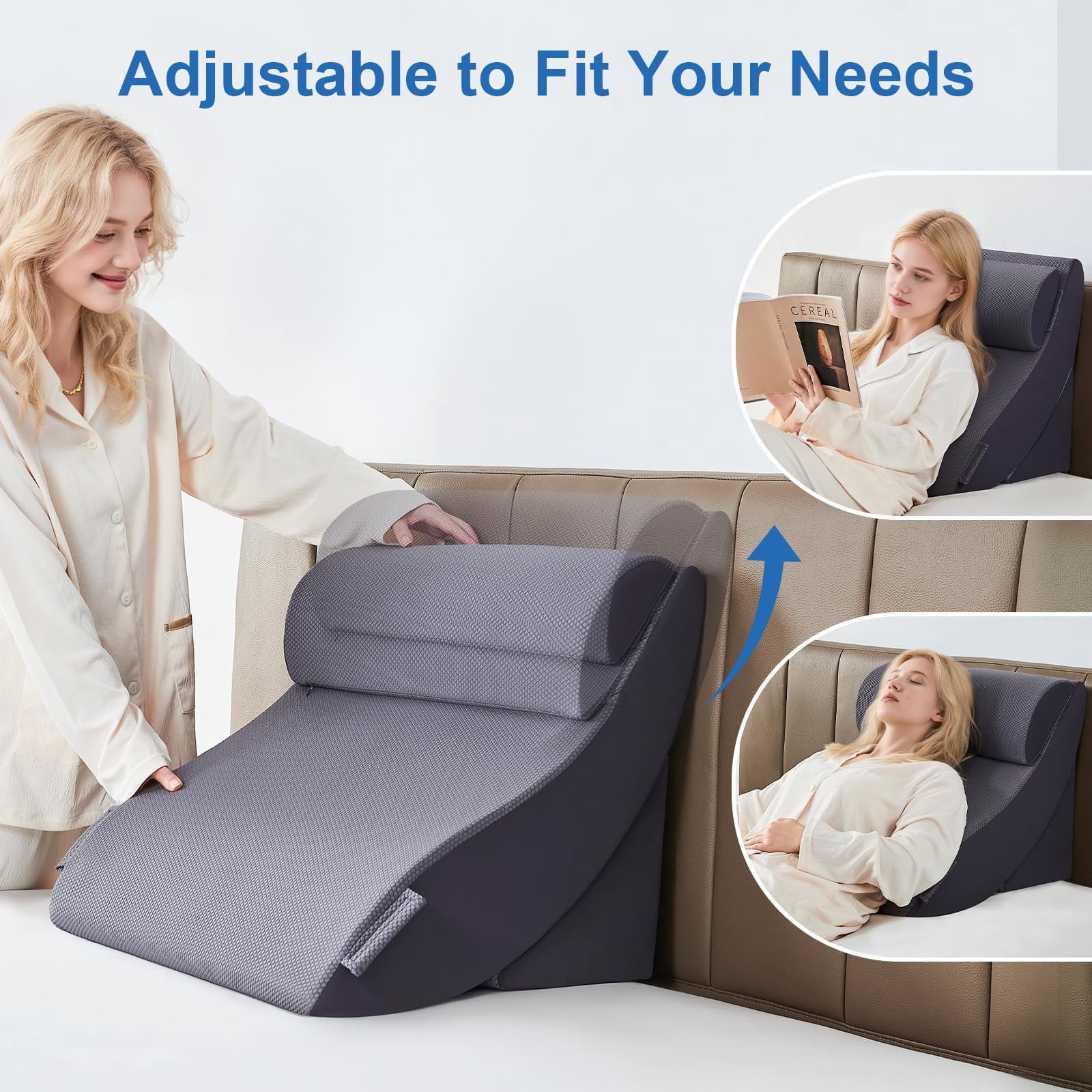 4pcs Bed Wedge Pillow Set For After  Pillows Sleeping Neck And Leg Adjustable Memory Foam Support Acid Reflux & Grey