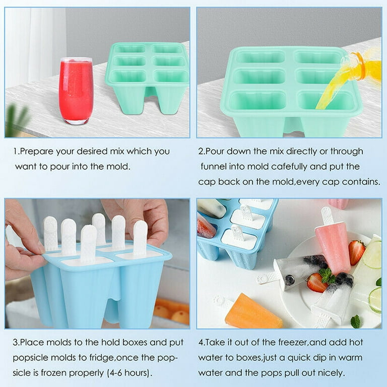 Silicone Popsicle Molds 10 Cavities Reusable Ice Pop Tray w/100 Popsicle  Sticks