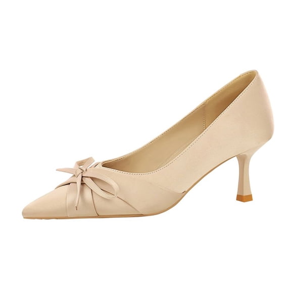 Women Pointed Toe Stiletto High Heels 6CM Satin Pumps Bow Wedding Evening Party