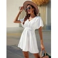 thumbnail image 4 of Womens Summer Solid Casual V-Neck Beach Dress Ruffle Short Sleeve Loose Dress White XL, 4 of 8