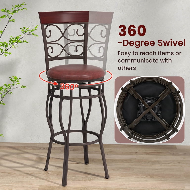Set of 2 Vintage Swivel Bar Stools 30'' with Padded Seat, High