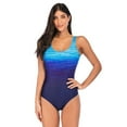 thumbnail image 2 of WREESH Women's Athletic One Piece Swimsuit Modest Swimwear - Crisscross Back Color Block Print Bathing Suits Tummy Control Swimsuits Blue, 2 of 9