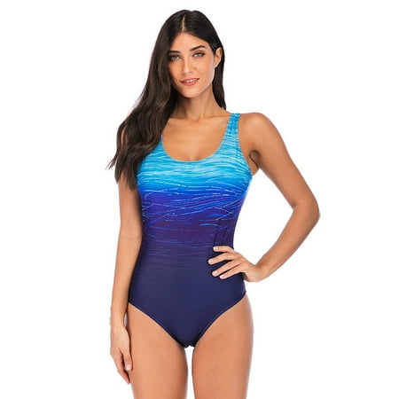 Fartey One Piece Swimsuits for Women Summer High Cut Bathing Suit Smooth Seamless Swimsuit Tummy Control Slimming Swim Suit Full Coverage Modest Swimwear Blue S-2XL