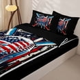 thumbnail image 3 of Homewish Black USA Flag Baseball Zipper Full Size Comforter Sets with Fitted Sheet and 2 Pillowcases, Drip Sport Zipper Bedding Set for Men and Boys, Black Reversible, 4-Piece, 3 of 6