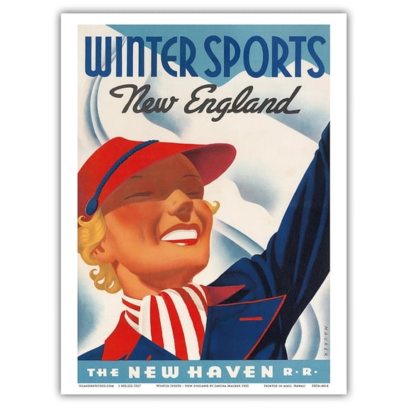 New England - Winter Sports - The New Haven Railroad - Vintage Railroad Travel Poster by Sascha Maurer 1935 - Master Art Print (Unframed) 9in x 12in