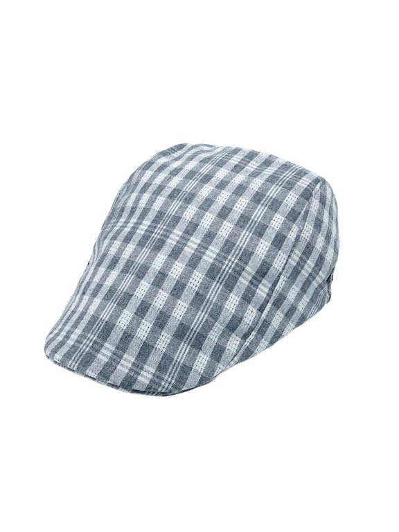 Cotton Newsboy Hat Gatsby Ivy Flat Cap Tartan Check Adjustable LD31513 (Grey)