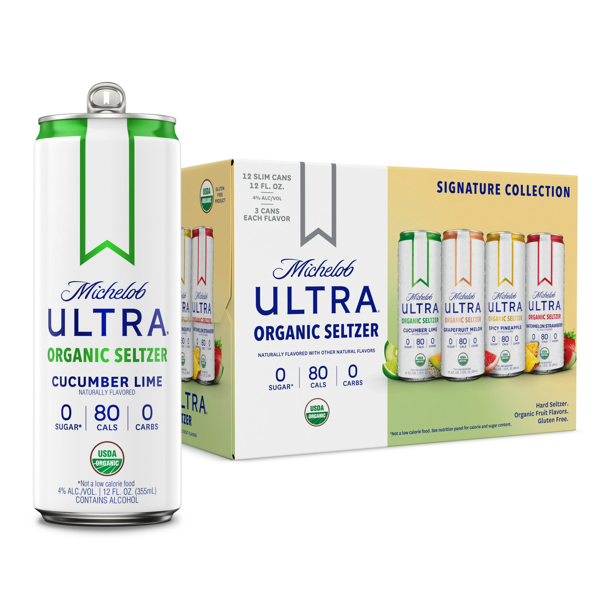 Michelob ULTRA Organic Hard Seltzer, Variety Pack, 12 Pack, 12 fl oz Slim Aluminum Cans 4% ABV