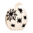 thumbnail image 2 of Halloween Pumpkins Decor, White Pumpkin Figurine Decorations with Black Spider & Bat Accents, Resin Pumpkin Statue for Mantel Shelf Entryway Table, Fall Halloween Home Decor (B), 2 of 5