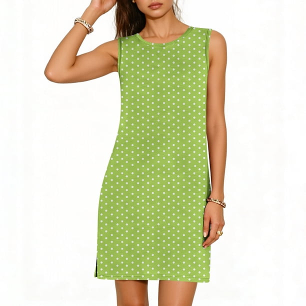Vestido Casual Tops para las Mujeres Impresión Casual Cómodo sin Mangas Cuello Redondo Vestido sin Mangas Sólido para las Mujeres