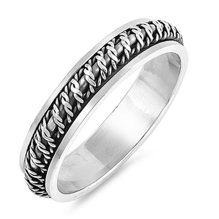 Barbed Wire Band - Antiqued Barb Wire Spinner Knot Wedding Ring 925 Sterling Silver Band Size 12