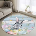 thumbnail image 2 of Round Area Rug 4ft, Easter Rabbit Farm Blue Plank Non-Slip Non-Shedding Floor Mat, Easter Egg Colorful Floral Washable Sturdy Carpet for Living Room Bedroom Home Decor, 2 of 9
