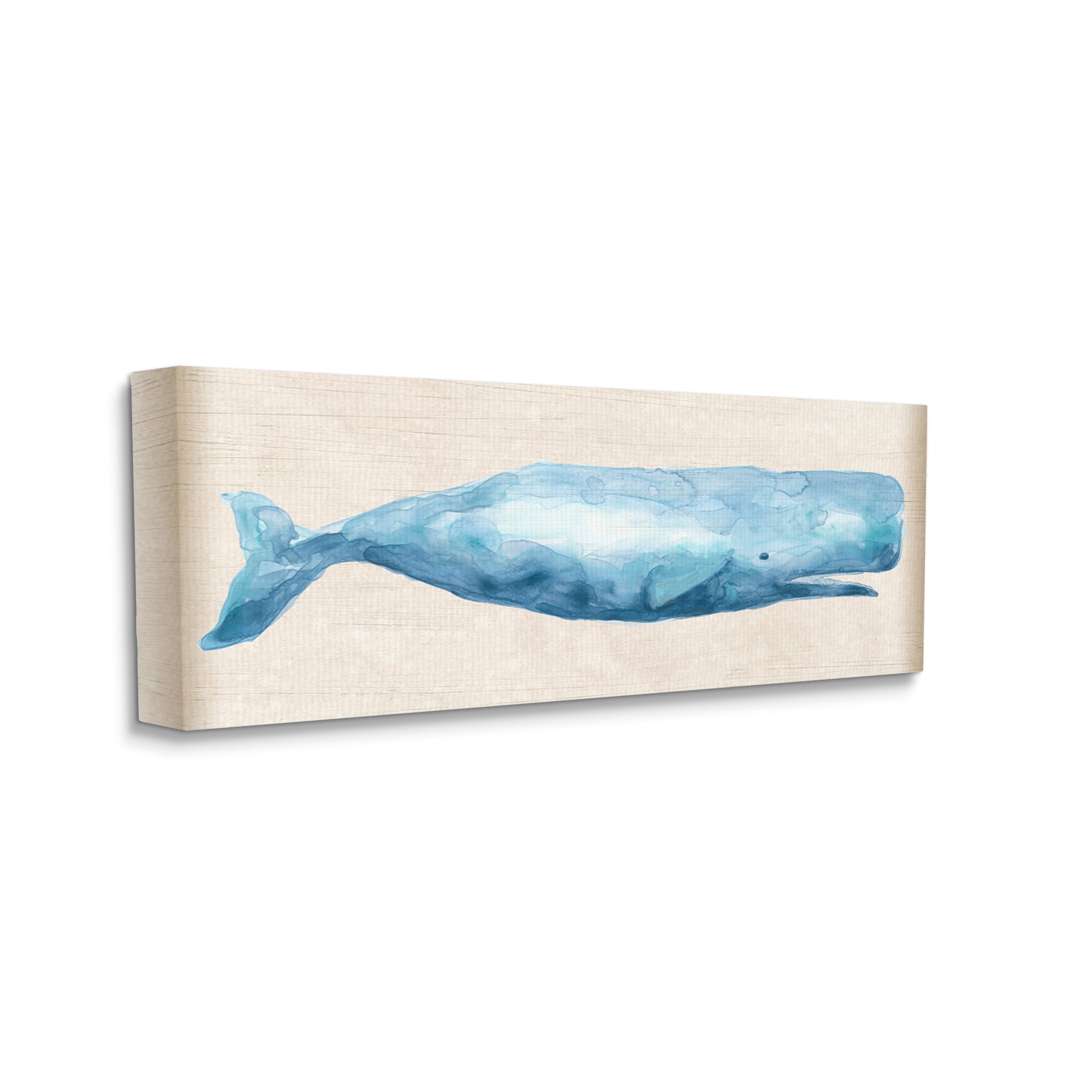 Stupell Industries Rustic Blue Whale Animals & Insects Painting Gallery Wrapped Canvas Art Print Wall Art, 48 x 20