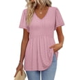 thumbnail image 2 of AherBiu Boho Tops for Women Eyelet Hole Stretch V Neck Short Sleeve Dressy Casual Blouse Ruffle Tunic Shirts, 2 of 9