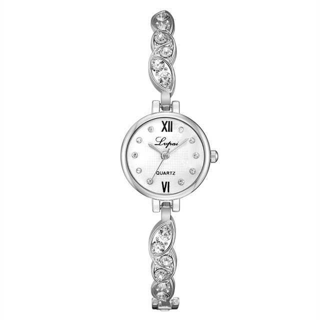Reloj de pulsera de cuarzo informal con correa de aleación de moda y esfera redonda para mujer (blanco plateado)