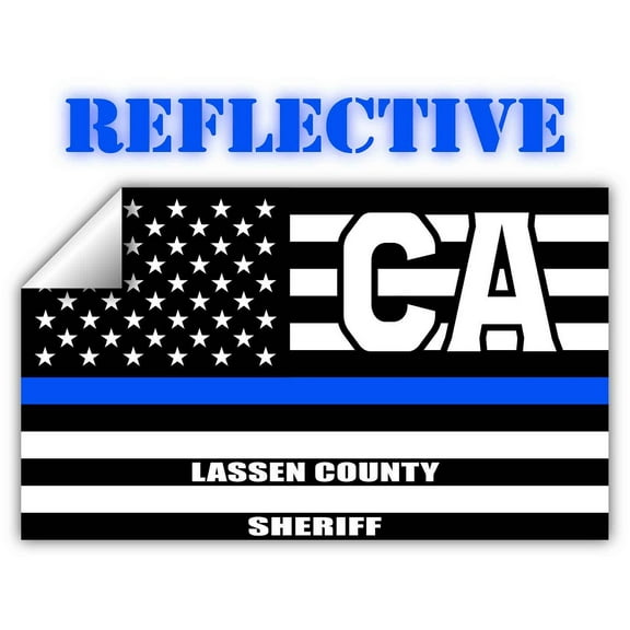 Reflective Lassen County California CA Thin Blue Line Stealthy Old Glory USA Flag | Honoring Law Enforcement Officers Sheriffs | County State Decal Bumper Sticker 3M Vinyl 3" x 5"