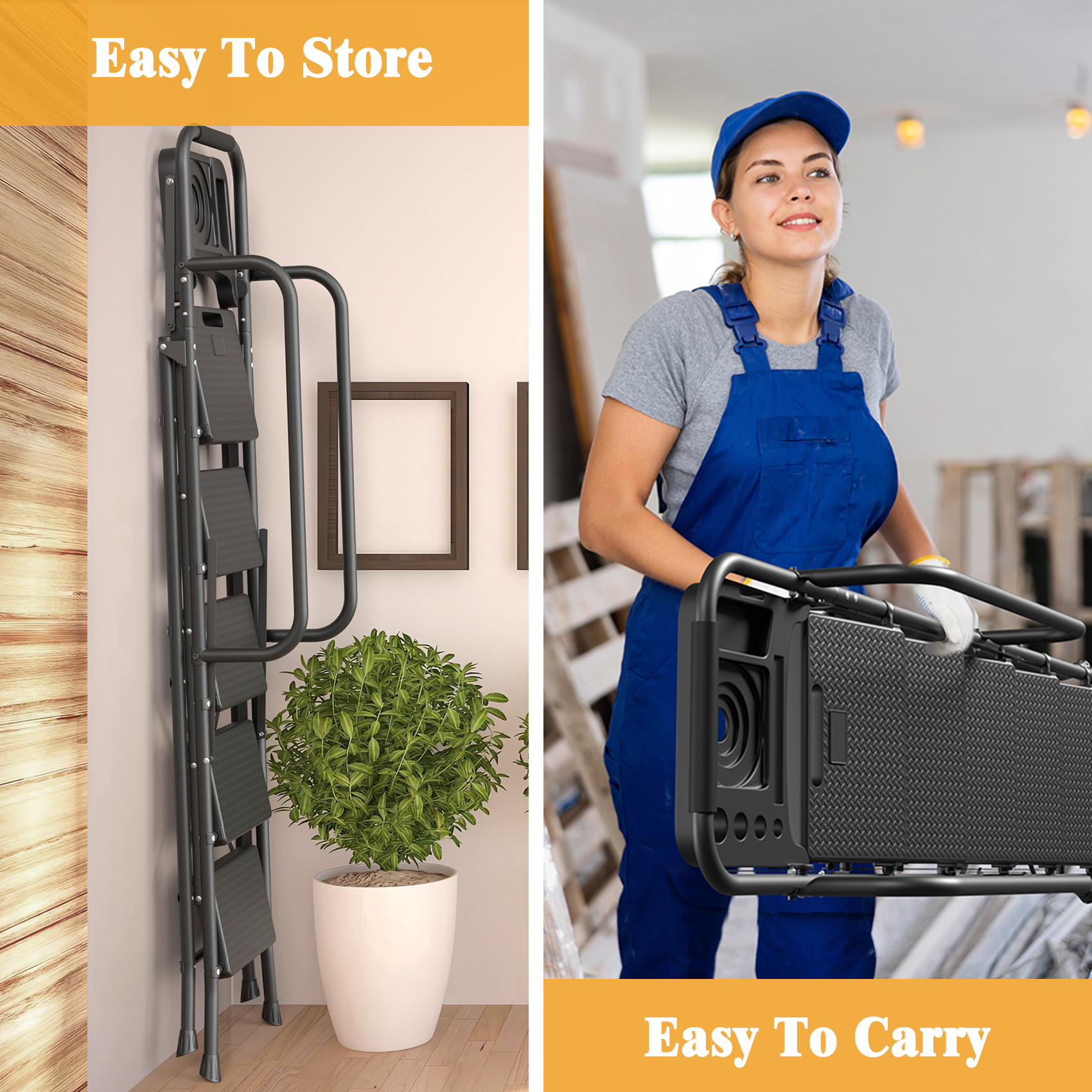 JOZ 5-Step Folding Ladder, 800 Lbs Capacity with Handrails photo 5