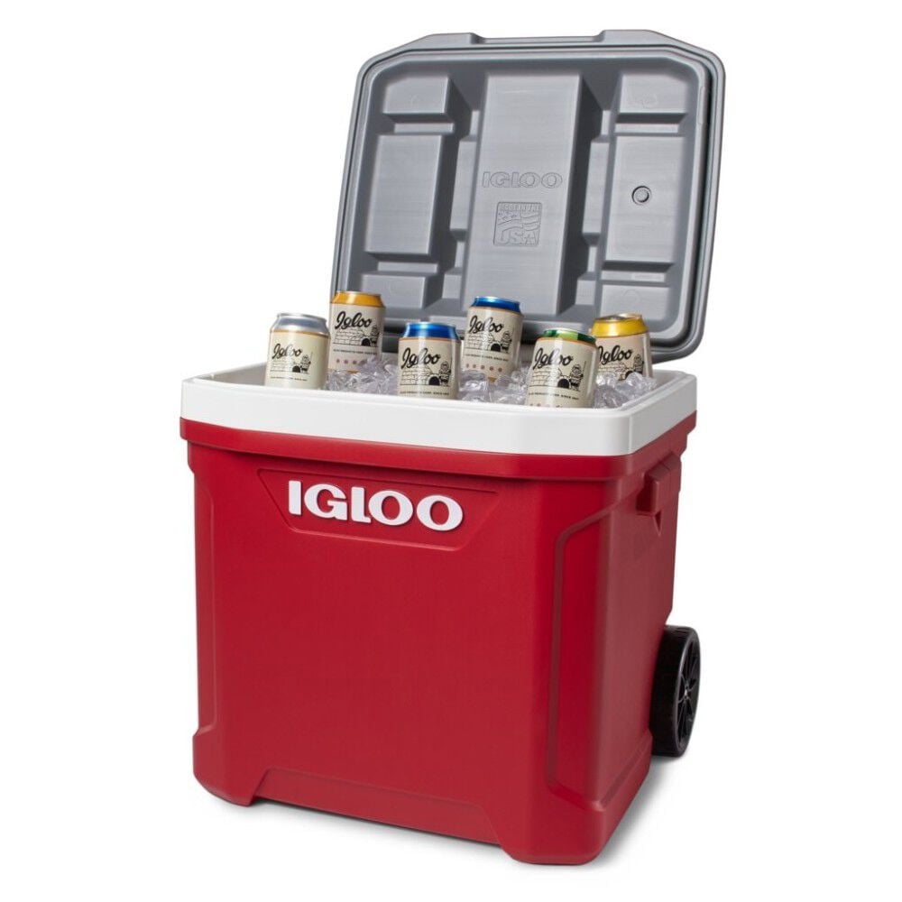 IGLOO Latitude 60 Qt Roller Cooler, Red