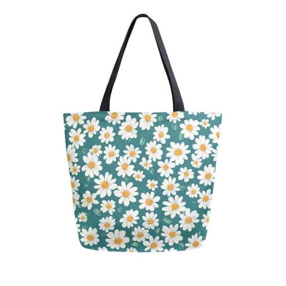 Large opening canvas tote bag, thickened canvas shopping bag, commuter handbag, multi-color available. Green Samll Daisy