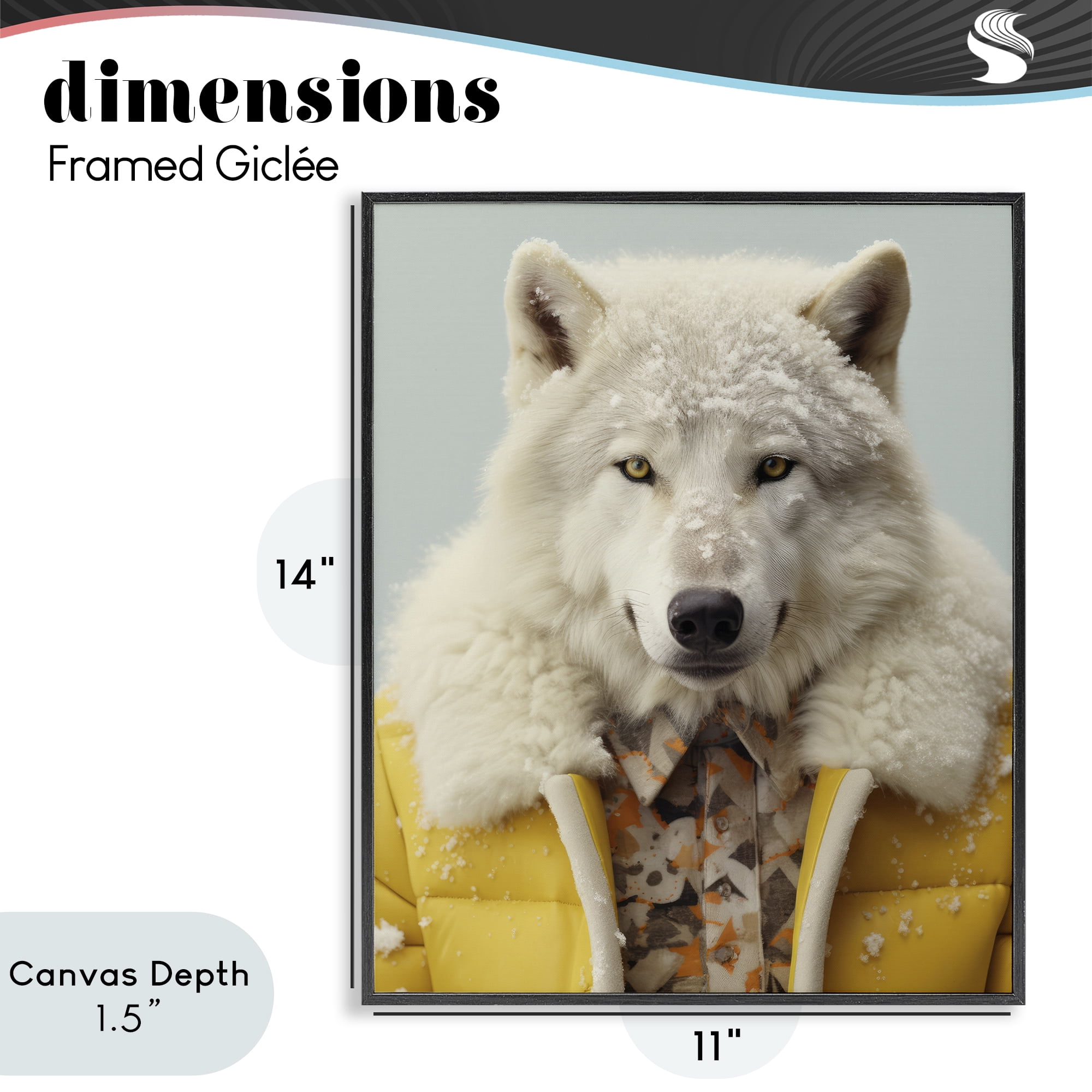Stupell Industries Snow Wolf Yellow Jacket Black Framed Giclee Art, design by Ray Powers