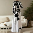 thumbnail image 5 of MORTTIC Women's Floral Print A-Line Stand Collar Elegant Lantern Long Sleeve Maxi Dress Waist Detail Ruffle Hem Apricot & Black S, 5 of 6