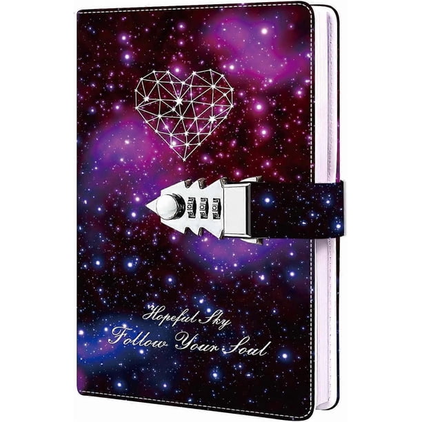 Starry Sky Lock Leather Journal Combination Lock Notebook, A7 Personal Pocket Constellation Writing Diary,Hardcover Mini Small Notepad Gifts for Women