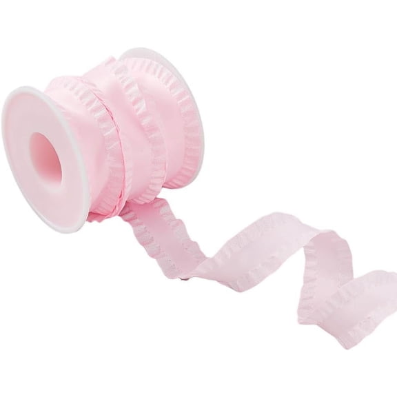 10 Yards Polyester Pleated Edged Ribbon for Clothing Decoration Bowknot Making with 1Pc Plastic Empty Spools for Wire Pink 7/8 inch(22mm)