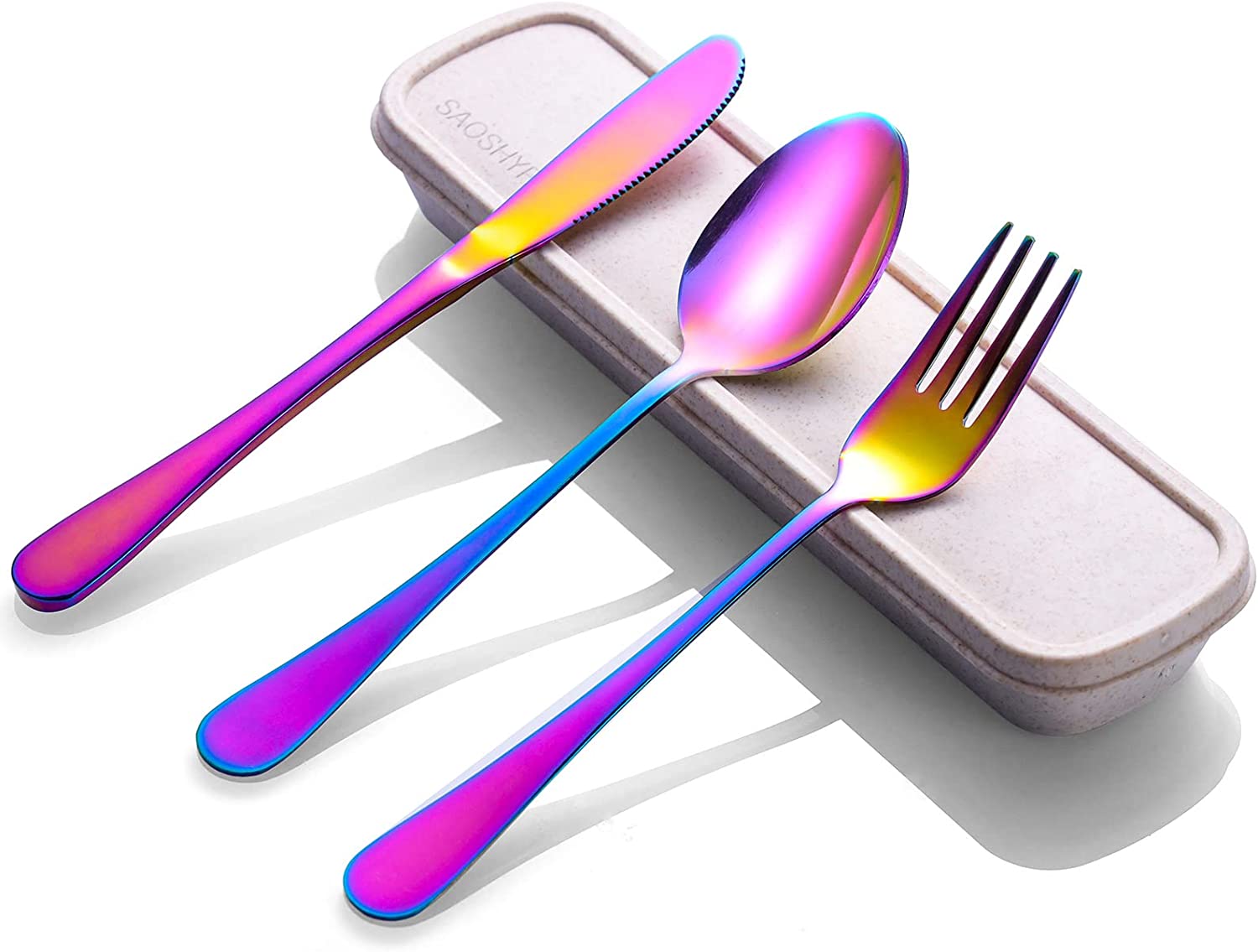 Portable Utensil Set with Case, 4pcs Stainless Steel Reusable