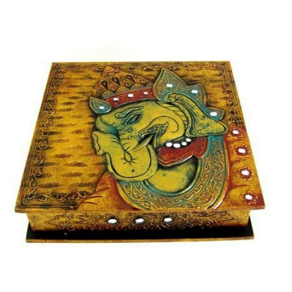 Ganesh Statue Ganesh Fortune God Wood Decorative Box, Mosaic, UNIQUE- OMA BRAND