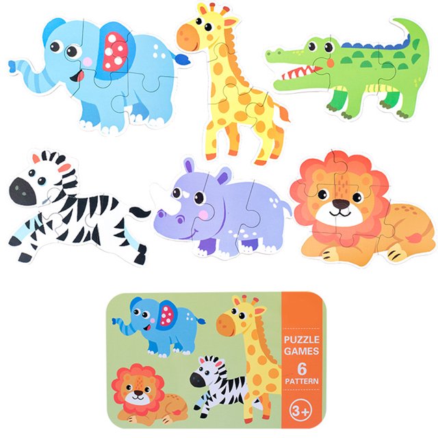 Juguetes para niños Caja 6 en 1 Rompecabezas Juguetes de madera Animales de dibujos animados Rompecabezas Niños Juguete Educativo kenally WJ3996-05B