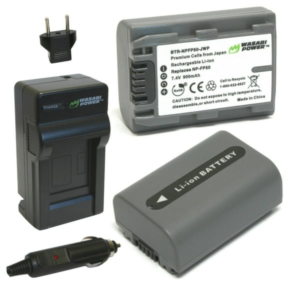Wasabi Power Battery (2-Pack) and Charger for Sony NP-FP30, NP-FP50