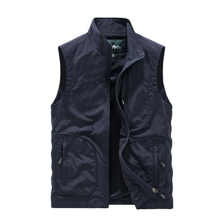 hopeusince Men s Outdoor Lightweight Mesh Breathable Quick Dry Multi Pockets Travel Vest Fishing Photography Waistcoat Dark Blue M