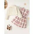 thumbnail image 4 of 5T Kids Girls Clothes Little Girls Outfits 5-6 Years Little Girls Long Sleeve Lapel Top Plaid Sleeveless Dress 2PCS Set Off-white, 4 of 9