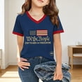thumbnail image 2 of XAOFW Girl's T-Shirts Short Sleeve V Neck Letter Print Kids Casual 250Th Anniversary T Shirts Daily Wear Relaxed Fit Tee Shirts Outdoor Activities Soft Breathable Children Tops, 2 of 4