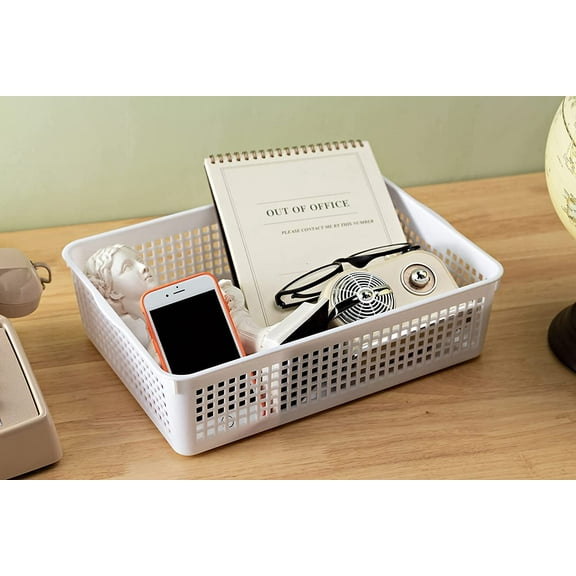 A4 Size Plastic Storage Basket, Desktop File Paper Letter Organizer Tray, 6-Packs (White)