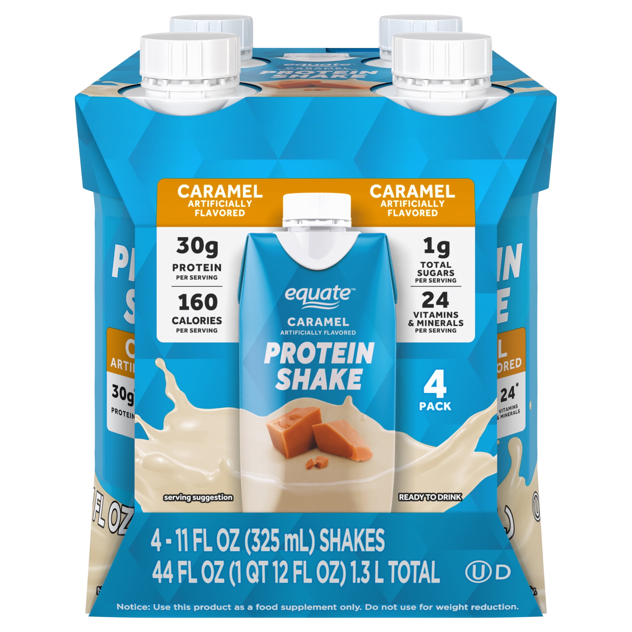 Equate High Performance Protein Shake, Caramel, 44 oz., 4 ct.