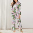 thumbnail image 2 of Pajama Sets for Women 2 Pcs, Lilies Flowers Green Pink Button Down Long Sleeve Sleepwear Lounge PJ Sets, 2 of 6