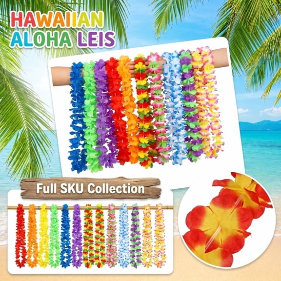 Tropical Party Decor, Tropical Birthday Party Decorations, Luau Party Supplies, Beach Theme Party Decorations, 24 Pack 16 Inch Hawaiian Simulation Flower Lei Neck Wreaths, Soft