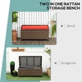 thumbnail image 3 of Outsunny Wicker Storage Bench Deck Box with Comfortable Cushion, Red, 3 of 9