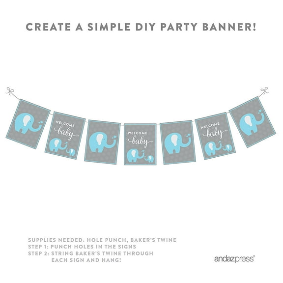 Boy Elephant Baby Shower Party Signs & Banner Decorations, 20-Pack