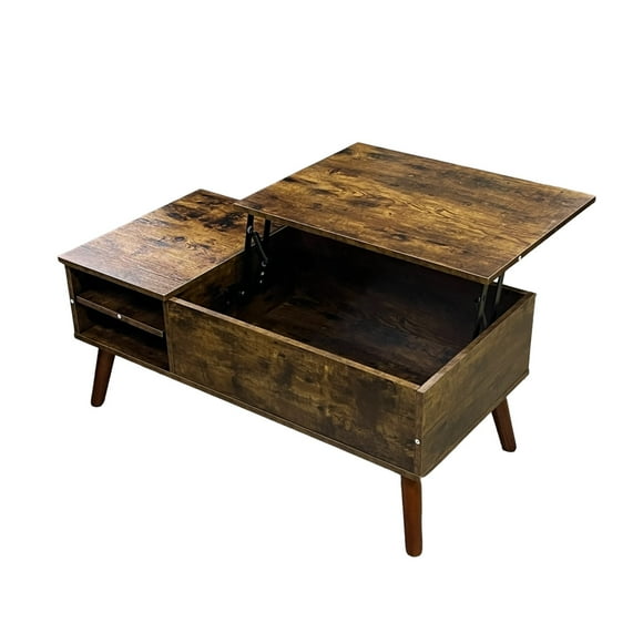 Lift-Top Coffee Table, 100 x 50 cm Adjustable Storage Table for Living Room, Rustic Wood