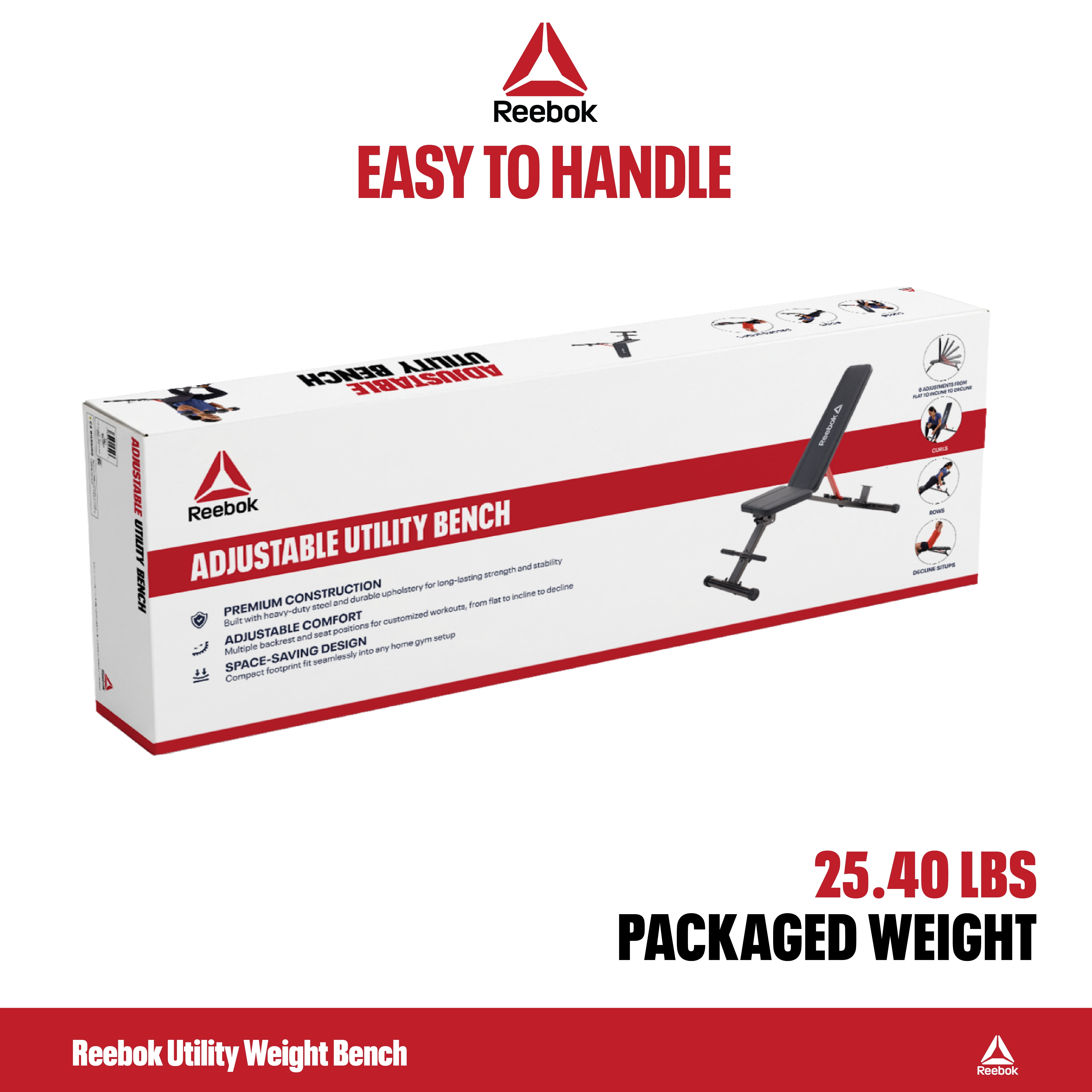 Reebok Adjustable Utility Bench – 600 lb Capacity, 6-Position Adjustment, Heavy-Duty Steel