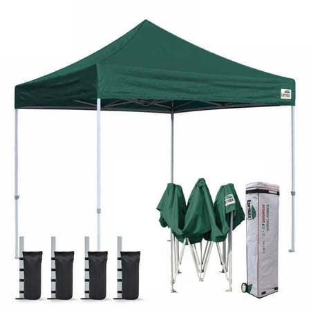 Eurmax 10x10 Pop up Canopy Tent Commercial Instant Shelter with Wheeled Roller Bag, Bonus 4 Canopy Sand Bags,Forest Green