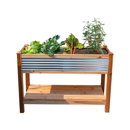 Panacea Cedar and Galvanized Steel Outdoor Raised Garden Bed, 48" x 22" x 33"