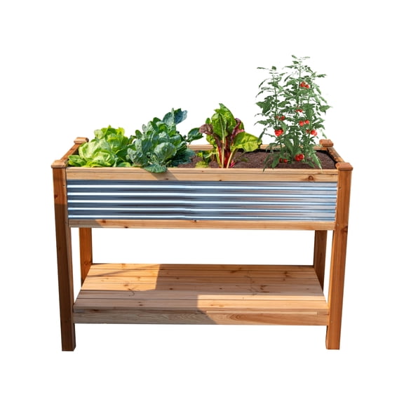 Panacea Cedar and Galvanized Steel Outdoor Raised Garden Bed, 48" x 22" x 33"