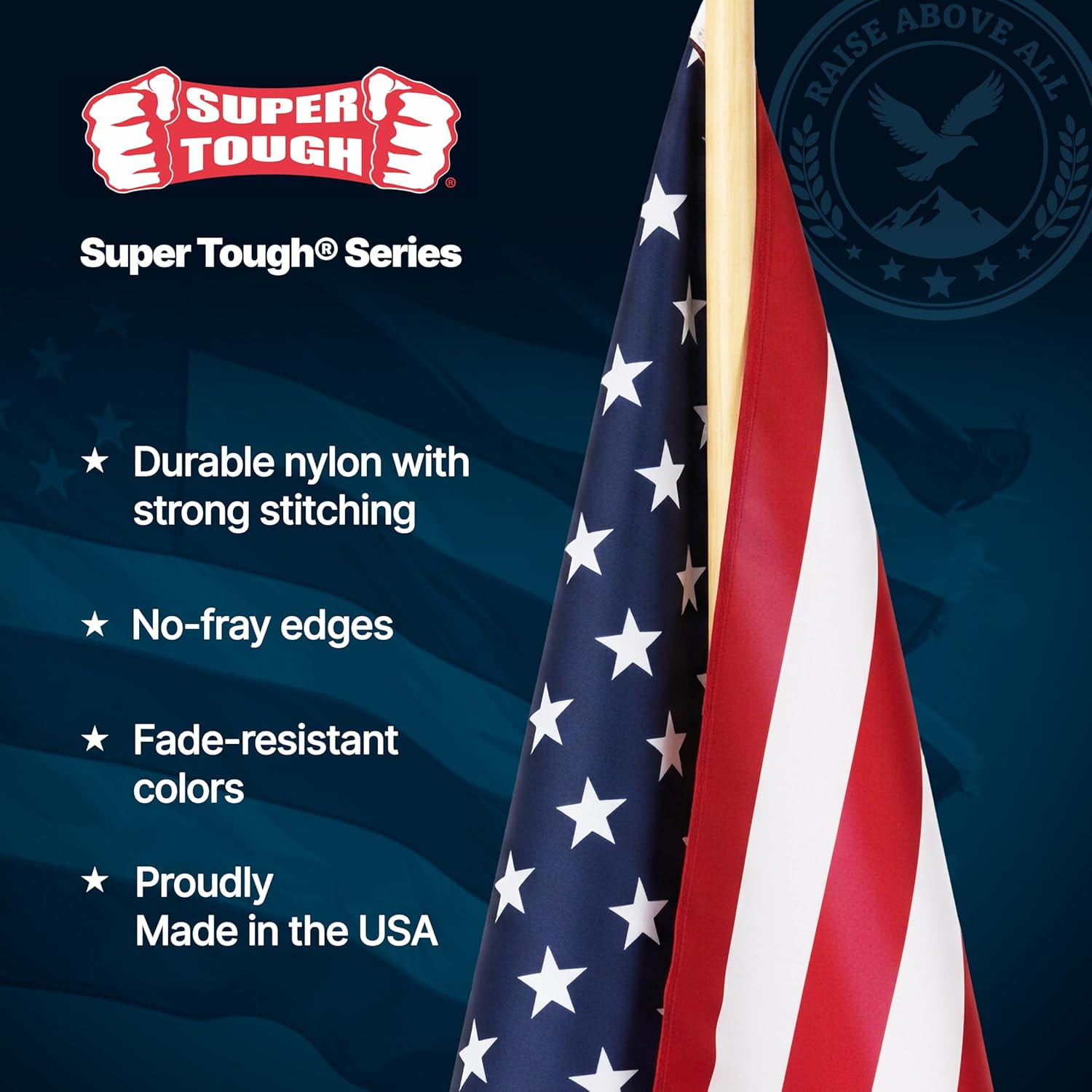 Super Tough American Flag | 1x1.5 FT Outdoor USA Flag | 30" Durable Wooden Stick with Spear Tip & Stars | 12x18 in Heavy Duty Most Durable Cotton US Stick Flag | Made in USA | 12 Pack