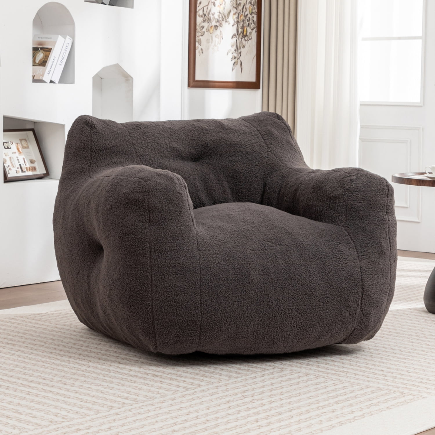 FENGFAN Large Bean Bag Chair with Armrests, High Density Foam Filled Removable Cover Lazy Sofa for Adults Bedroom Living Room, 1 Pack