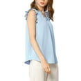 thumbnail image 5 of MODA NOVA Junior's Ruffled Trim Sleeveless Vintage Ruched Blouses Tops Blue M, 5 of 6