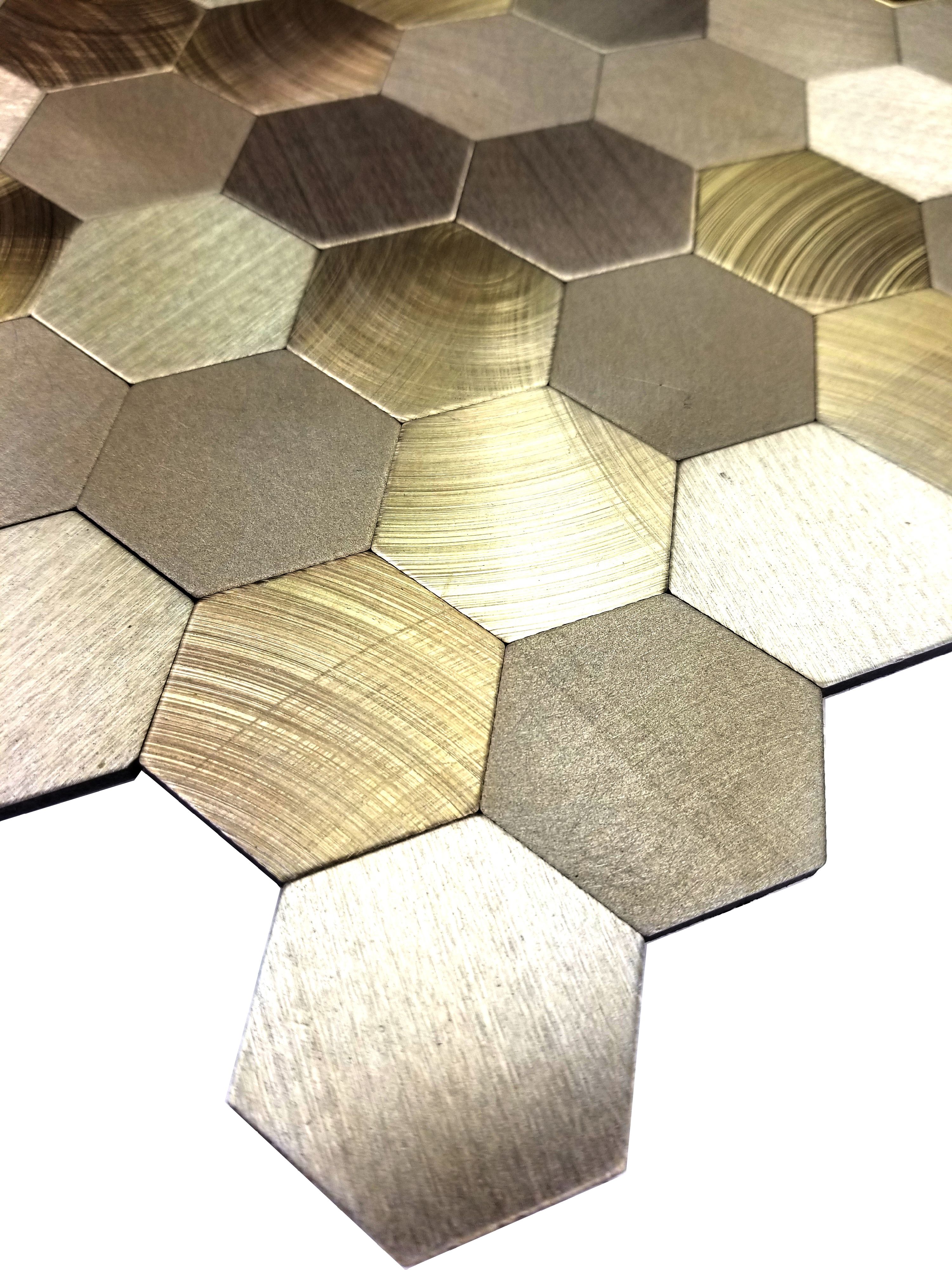 Abolos- Enchanting Hexagon Wall Backsplash 12" x 12" Peel and Stick Metal Mosaic Tile in Gold (19.80sqft / 22pc Box)